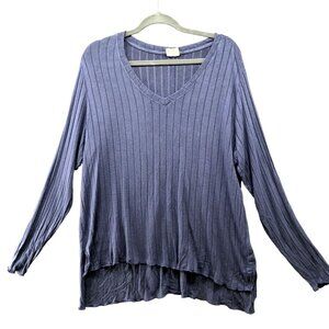 MOTE Long Sleeve T Shirt Womens L Jersey Knit Ribbed Hi-Low V-neck Blue‎